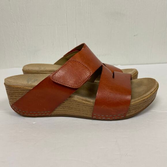 Dansko Lacee Burnished Calf Leather Strappy Sandal Rust Burnt Orange Size 37 - Picture 1 of 11
